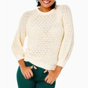 Lilly Pulitzer Cream Open-Knit Crewneck Sweater